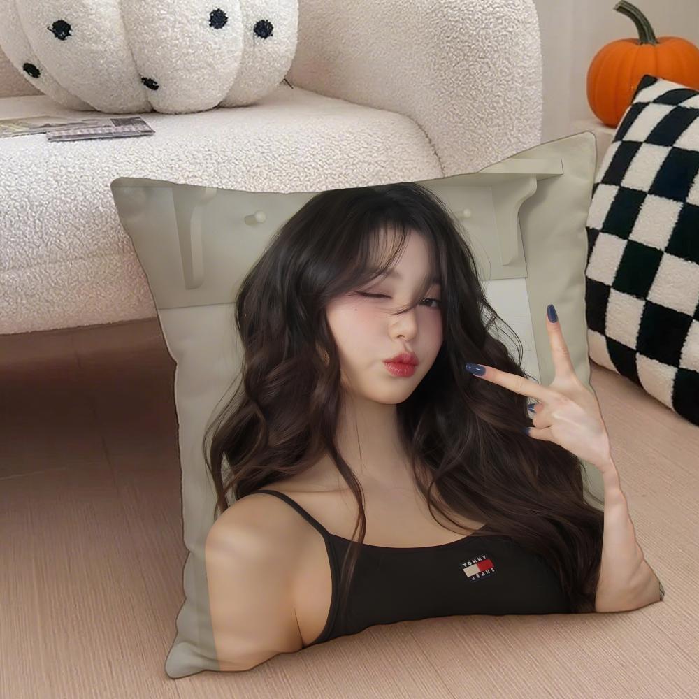 Korea kpop singer idol Jang Wonyoung Pillow Case Anti-dustmite Pillowcase Sofa Cushion Cover with Invisible Zipper Silky Short Plush Polyester Microfiber Fabric White Available in Different Sizes for Home Bed Use