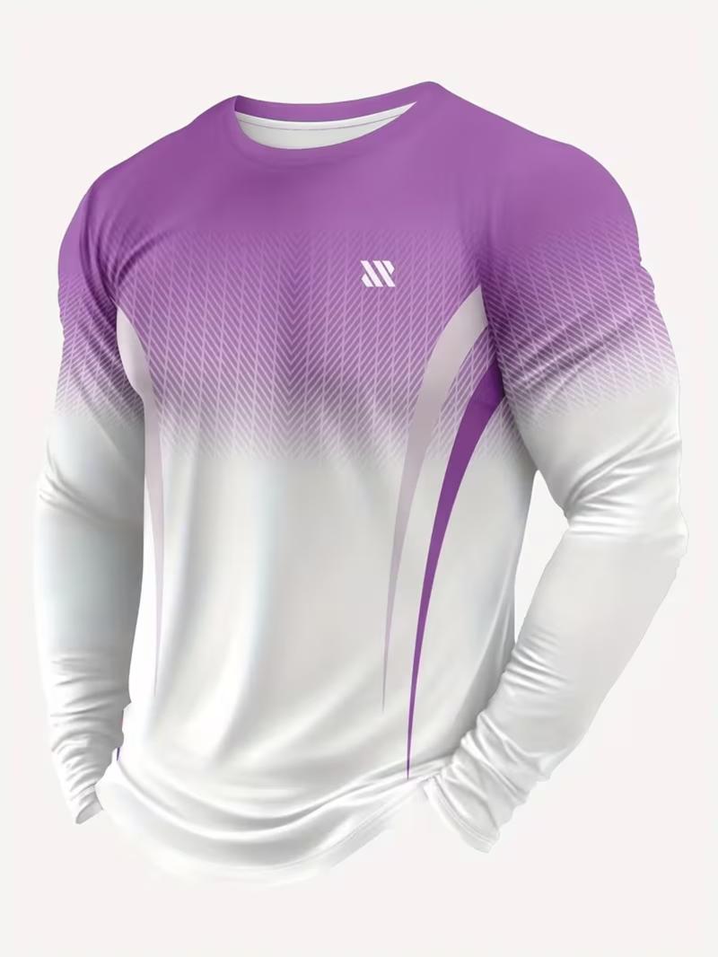 Men's Long Sleeve Gym Training Shirt, Gradient Color, Breathable Fabric, Casual Fitted Design