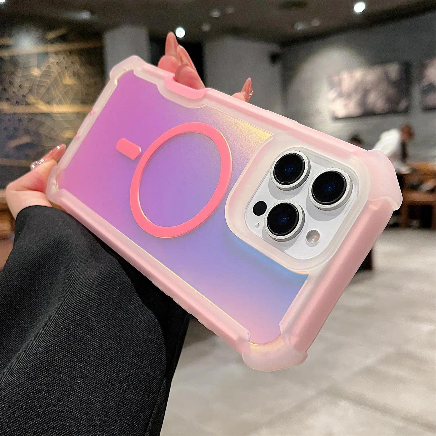 Compatible with iPhone 17 Pro Max/ 16/15 /14/13 /12 Shockproof color-changing magnetic smartphone case, transparent phone case, phone accessory -HNTK01