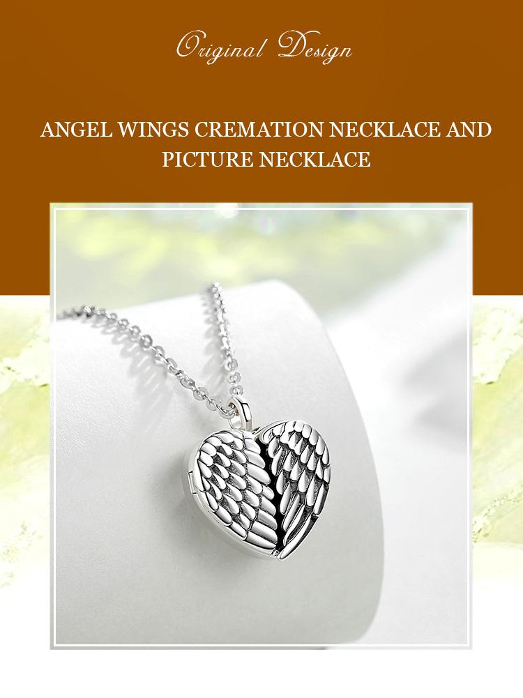 S925 Sterling Silver Locket Cremation Necklace with Angel Wings, Ashes Keepsake Pendant, Customize Photo Urn Jewelry, Memorial Gift for Loss S925 Sterling Silver Locket Cremation Necklace with Angel Wings, Ashes Keepsake Pendant, Customize Photo Urn Jewelry, Memorial Gift for Loss