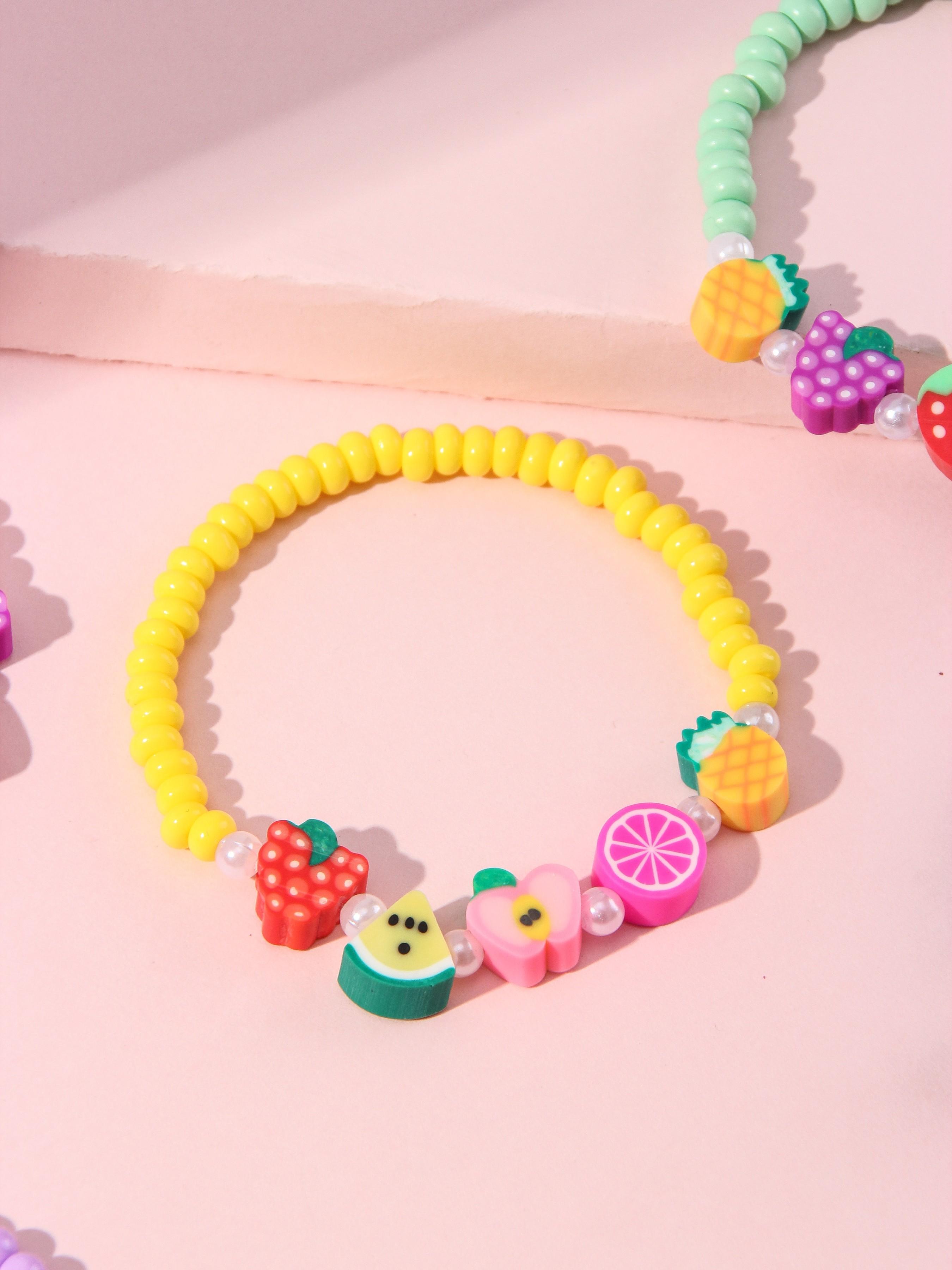 6pcs/set Multicolor Acrylic Fruit Polymer Glass Bead Bracelet Set, Girls' Party Gift, Casual Wear, Random Colors, All Seasons