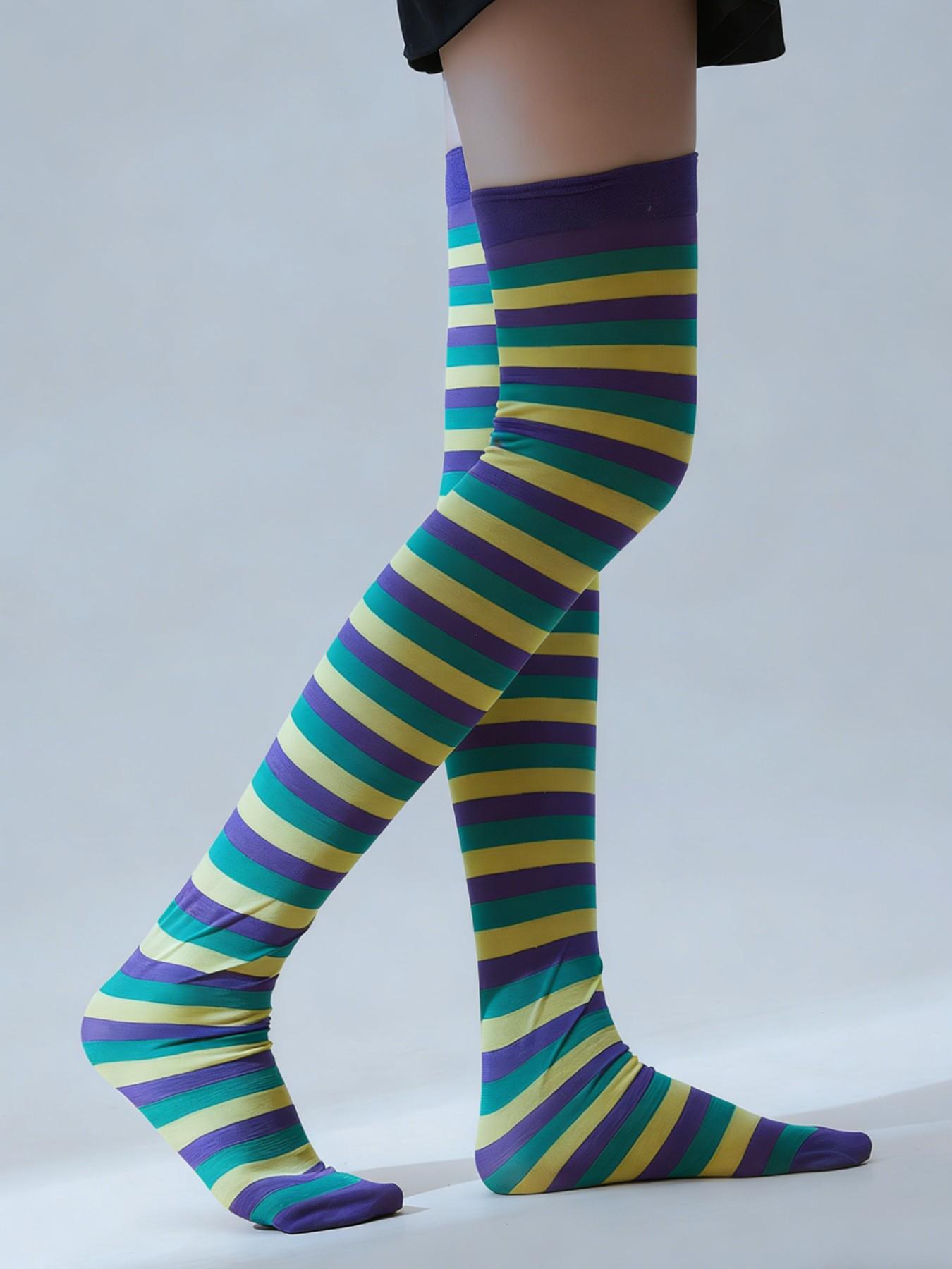 Multicolor Striped Over-The-Knee Socks, Stylish and Comfortable Footwear, Perfect for Daily Wear, Available in Various Colors