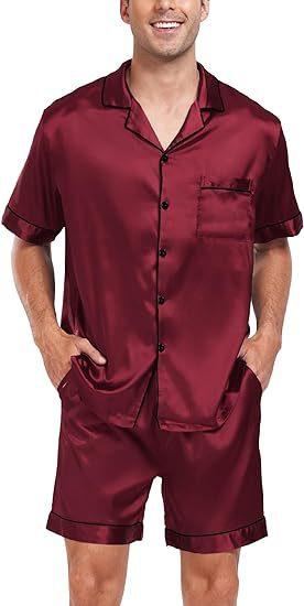 Women's & Men's Matching Satin Pajama Set, Short Sleeve Lounge Wear, Comfortable Couple Nightwear for Valentine's Day, Anniversary, Homewear