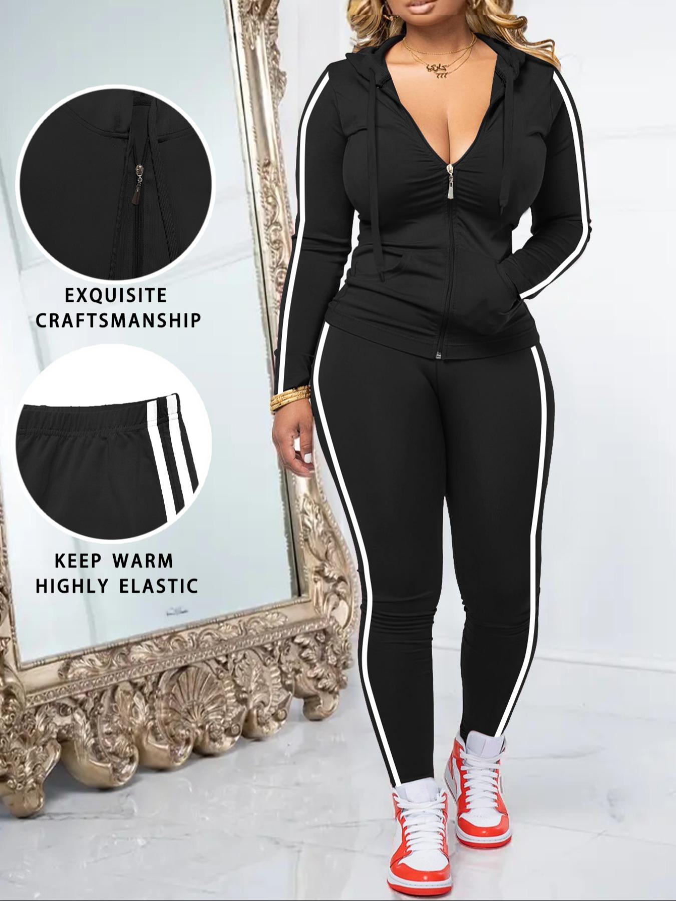 Women's Fall Zipper Hoodie and Skinny Pants Outfit Set, Casual Long Sleeve Pullover with Pocket Design, Two-Piece for Daily Wear