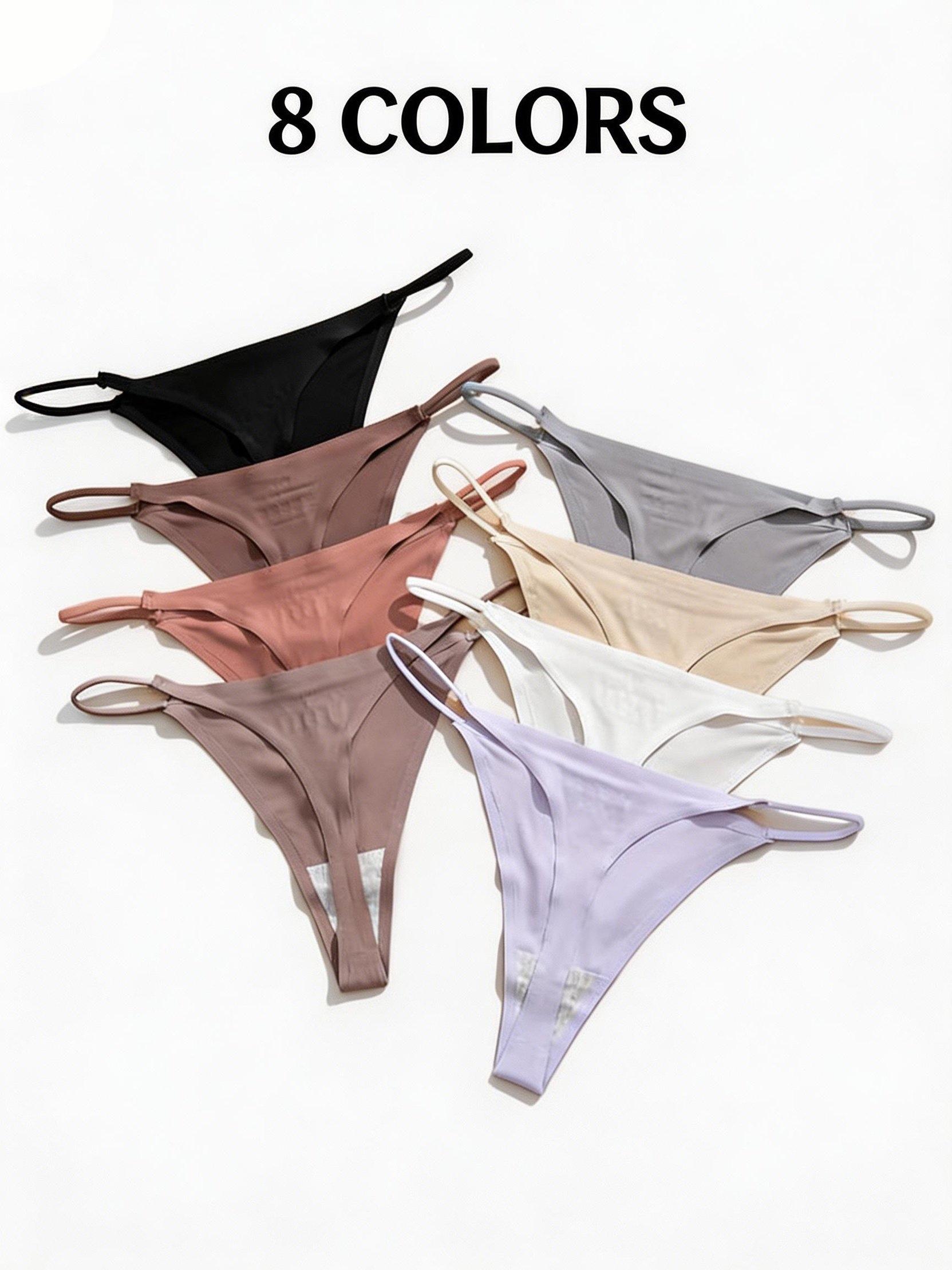 8-Pack Women's Seamless Thongs, Invisible Thin Strap Low Waist High Stretch, Sexy T-Back Bodysuit Style Intimates