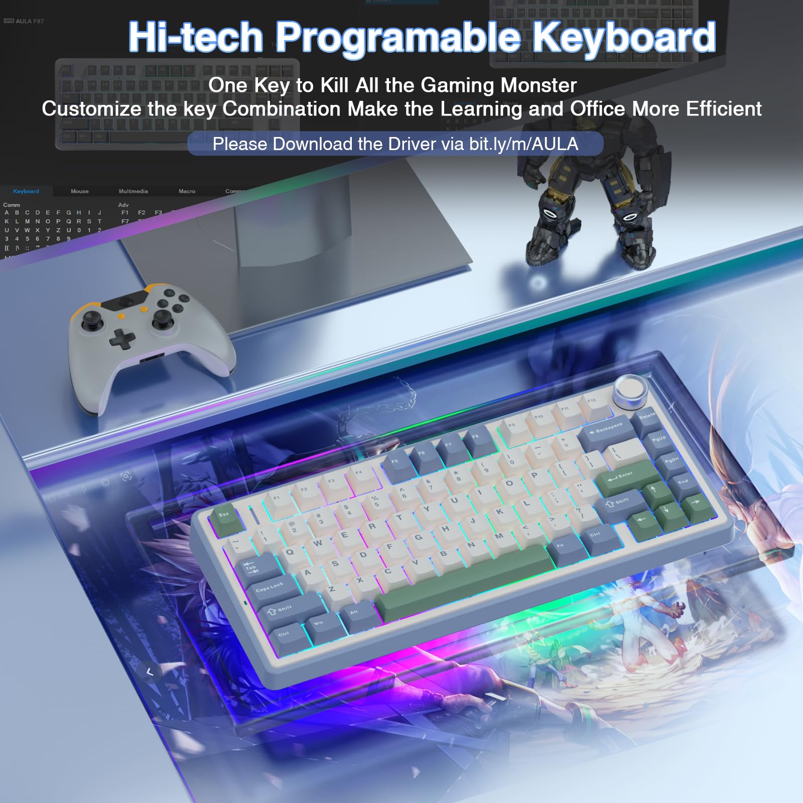 Official AULA F75 75% Wireless Mechanical Gaming Keyboard with Hot Swappable Tri-Mode USB Charging Keyboard RGB Rainbow Backlight Knob Control Gaming Cream Keyboard Budget Keyboard Bluetooth Office PC Accessories  TikTokShopfalldealsforyou