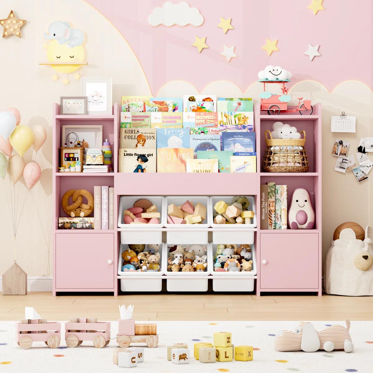 FOTOSOK Toy Storage Organizer with 6 Toy Bins, Toy Organizer Kids Bookshelf with 6 Cubbies, Multifunctional Floor Storage Chest for Playroom FOTOSOK Toy Storage Organizer with 6 Toy Bins, Toy Organizer Kids Bookshelf with 6 Cubbies, Multifunctional Floor Storage Chest for Playroom