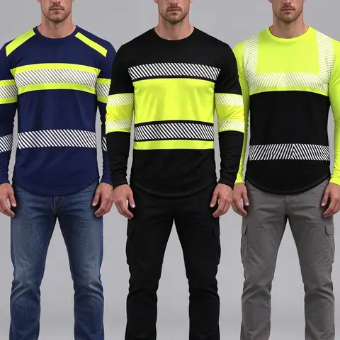Men's 3-Pack Striped Long Sleeve T-Shirts, Casual Slim-Fit Graphic Tees, Organic Textile Workwear, H-Type Silhouette, No Buttons or Collar, Streetwear