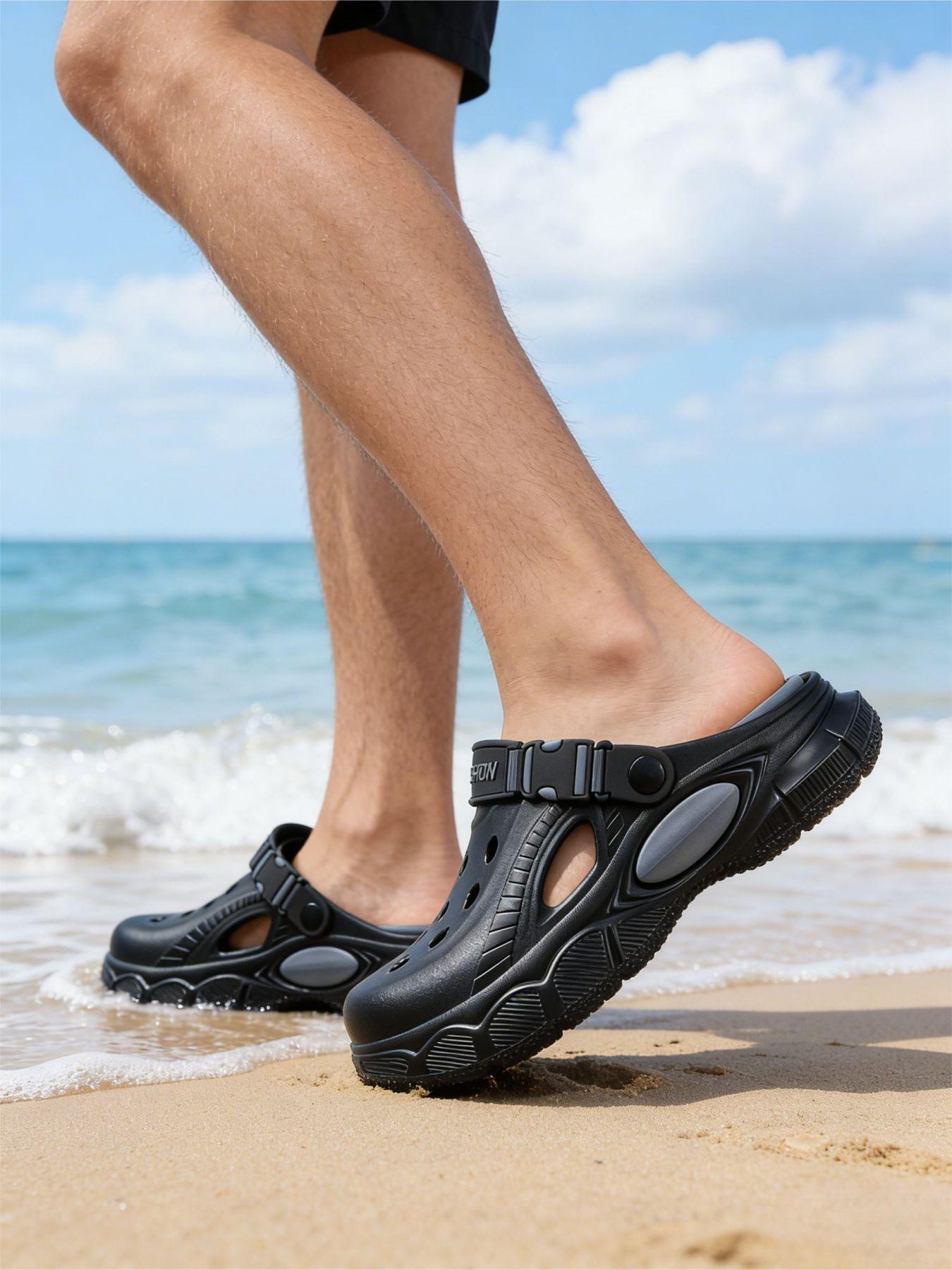 Trendy men's two-tone hole shoes with non-slip soles, quick-drying beach hole shoes, essential for summer seaside vacations and water activities