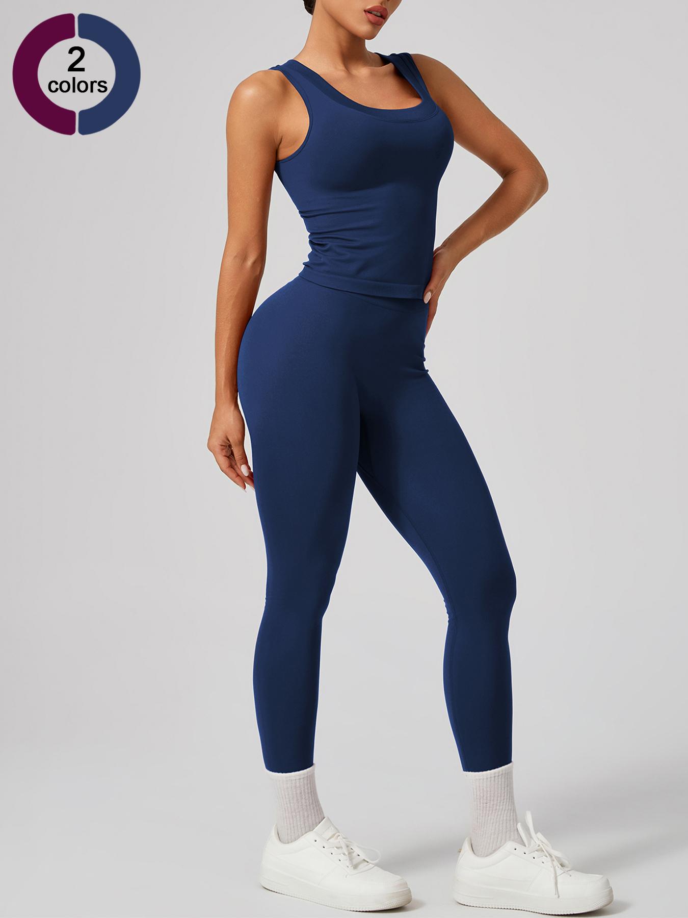 Women's Sporty Sleeveless Crop Top & High Waist Leggings Set, Athletic Fashion Activewear, Athletic Style Activewear, Tight-Fitting Gym Yoga, Breathable Comfortable All-Season Wear