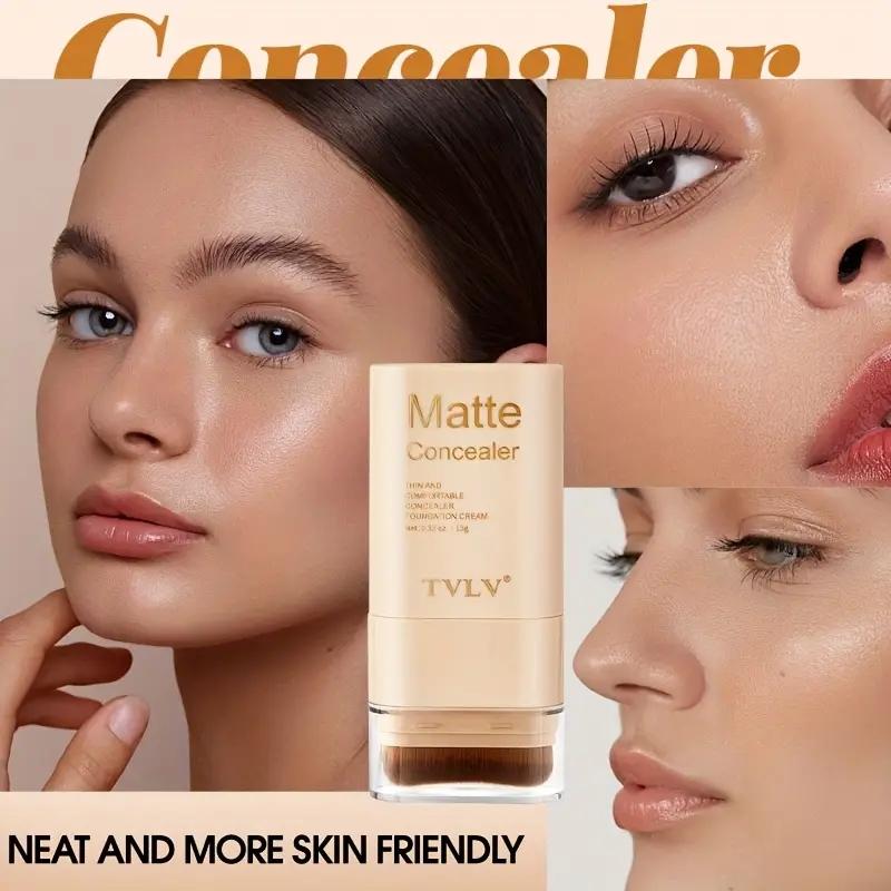 2-In-1 Foundation Concealer Stick, Long-Lasting Waterproof Matte Effect, Flawless Complexion, Internal Brush Head, Full Coverage Creamy Texture, Multi-Tones Available