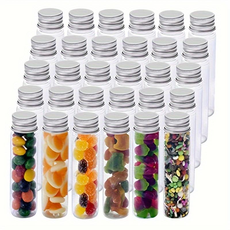 15pcs Plastic Test Tubes, Transparent Test Tube with Aluminum Screw Caps, Plastic Storage Tubes for Candy, Bath Salt, Granules and Liquids, Bottles