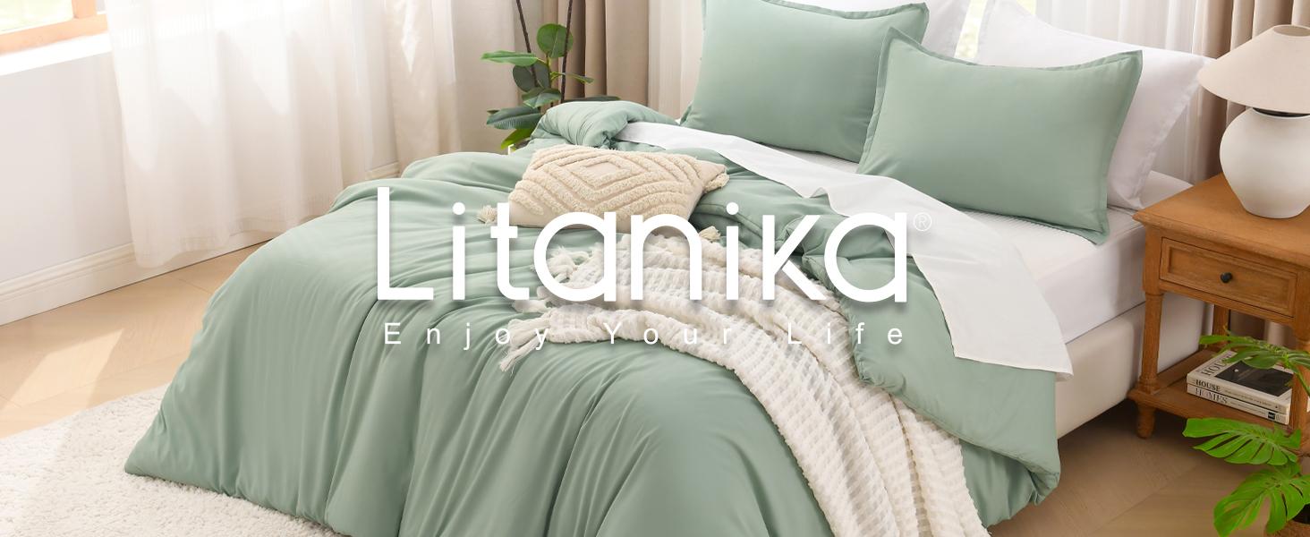 Litanika Comforter Set - 3-Piece Luxury Bedding with Cationic Dye Technology & Hypoallergenic Down Alternative - Available in Multiple Colors & Sizes - Flat Weave, Vacuum-Packed for Compact Shipping