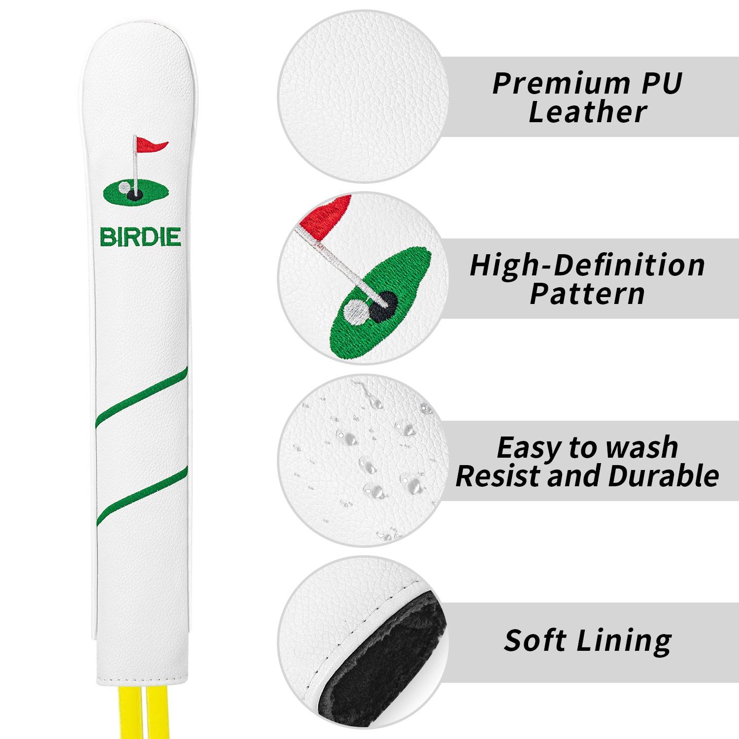 Exquisite Embroidered Golf Alignment Stick Cover, Premium PU Material, Durable & Comfortable Grip, Fits Most Golf Sticks, Ideal for Golf Training