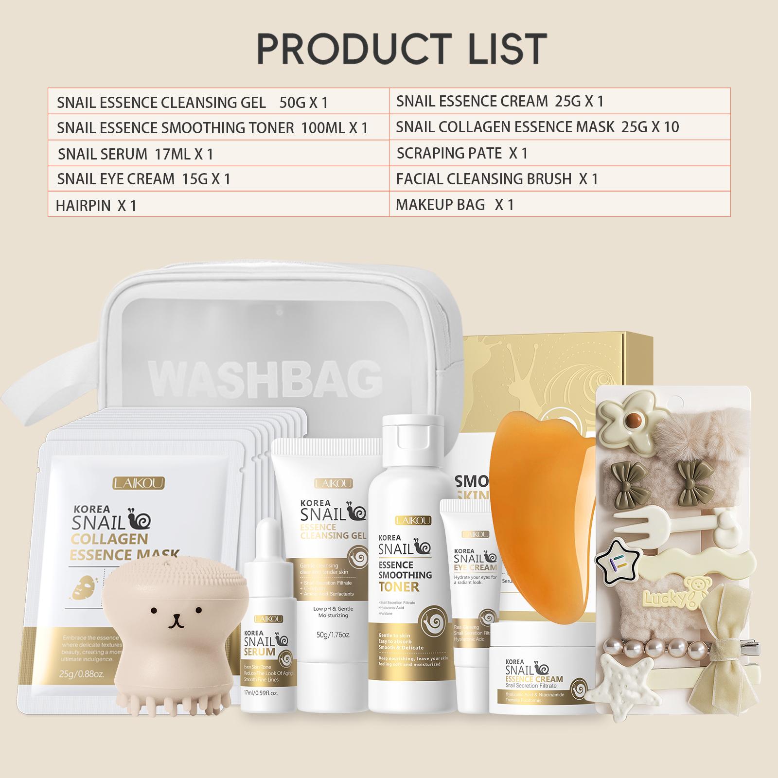 Snail Collagen Skin Care Kit, 1 Set Facial Cleanser, Toner, Serum, Eye Cream, Essence Cream and Mask, Moisturizing Hydrating Hydrate Skin Care Set for Women