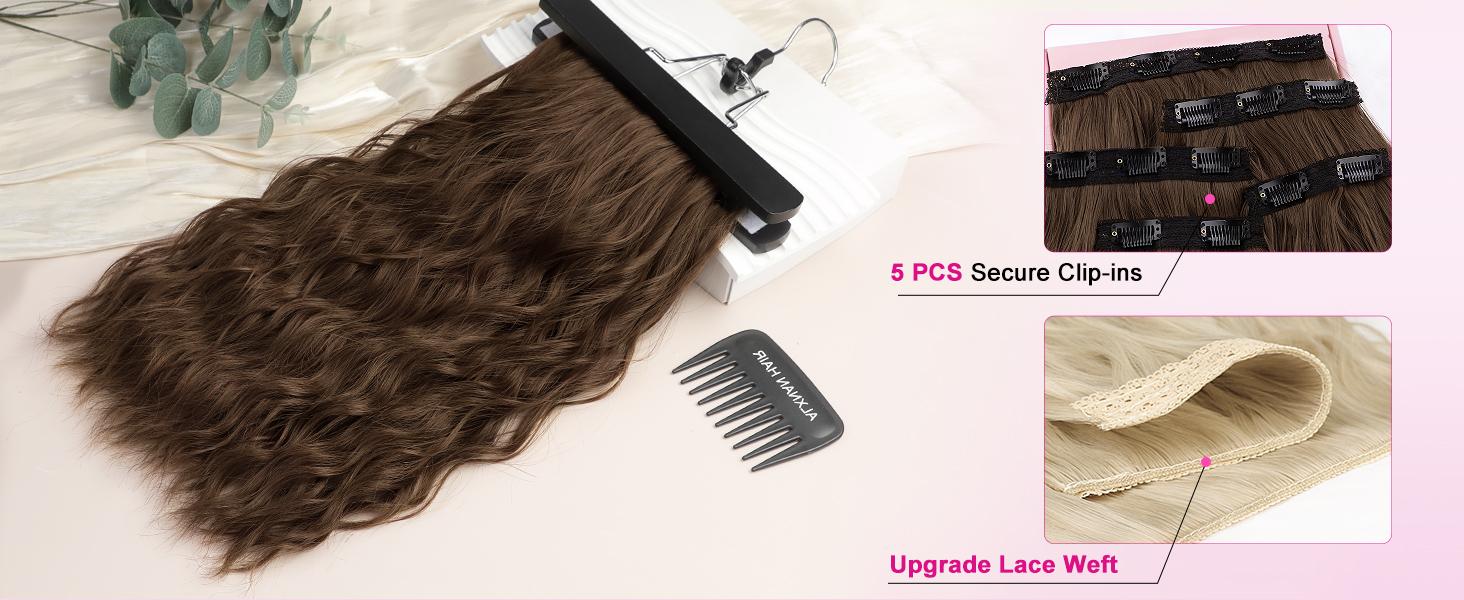 ALXNAN Clip-in Hair Extensions 16 Inch Dark Brown Thick Long  display picture 1