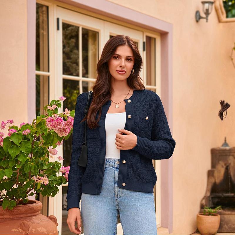 GRACE KARIN Womens Open Front Button Down Long Sleeve Texture Knit Cardigan Sweaters with Pockets