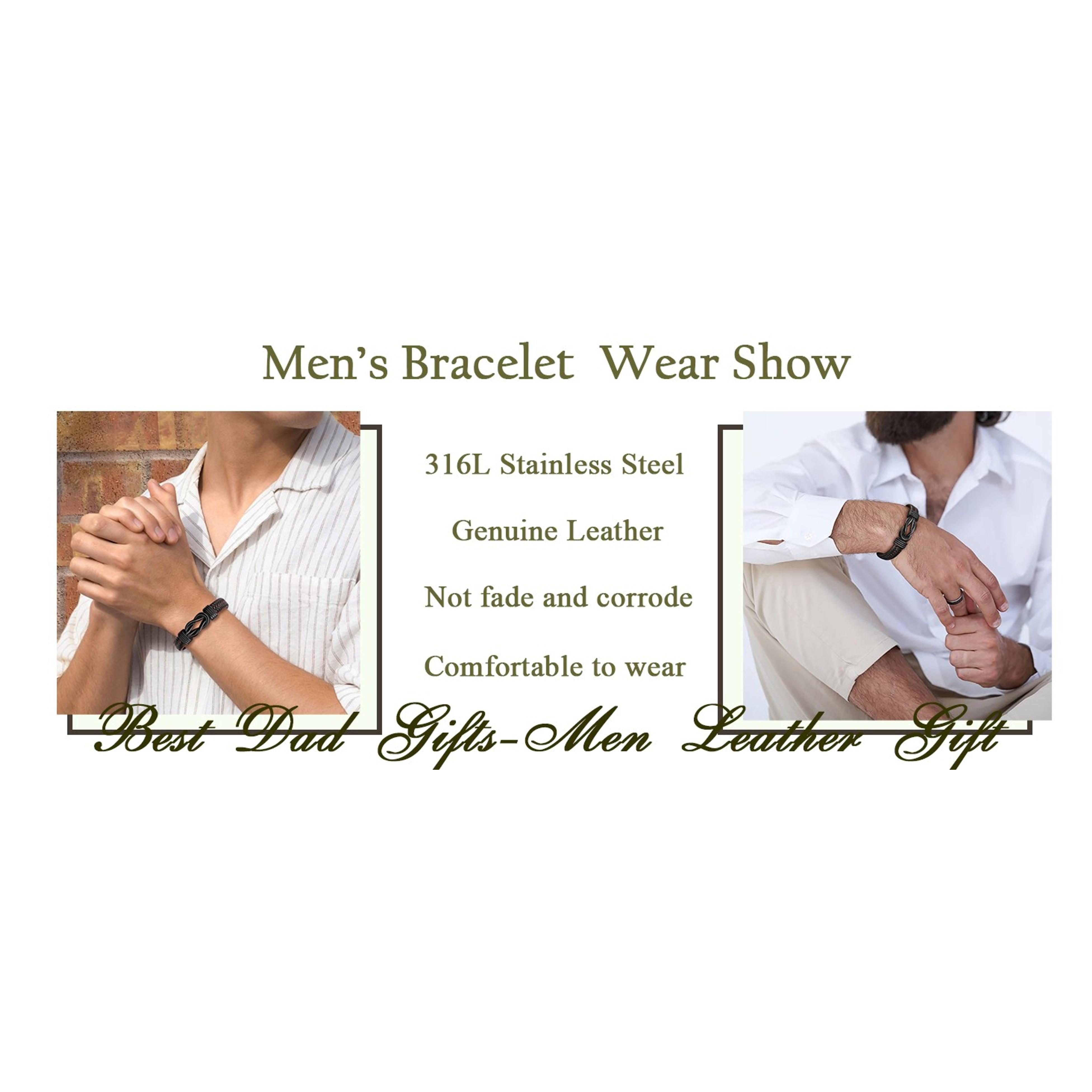 Brown Braided Leather Infinity Bracelet for Men - Stainless Steel Engraved "Love You Forever" - Gift for Dad Husband Boyfriend Son Grandson Brother Nephew Uncle - 7.5/8.5/9 InchesGift