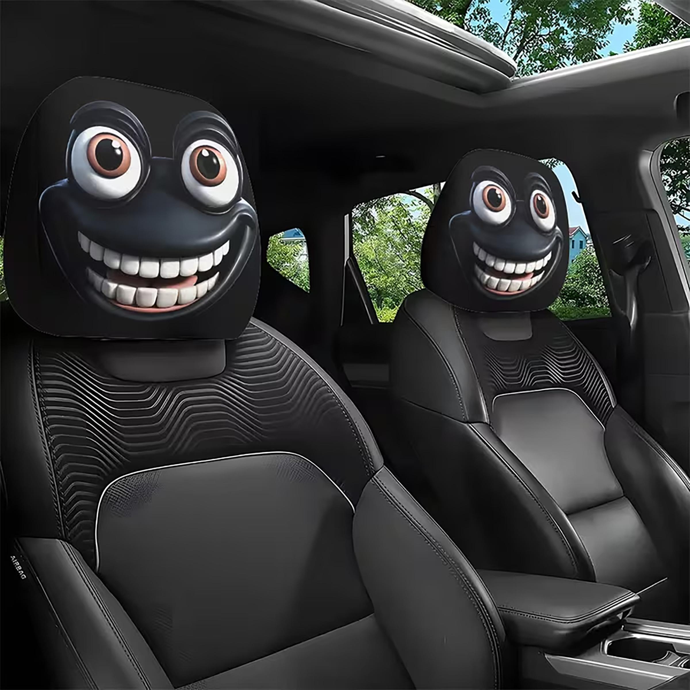 2pcs Funny Frog Pattern Car Headrest Covers, Comfortable Snug Fit Auto Seat Head Rest Cushions for Daily Commute & Travel, All Seasons Car Interior Decoration, Car Accessory