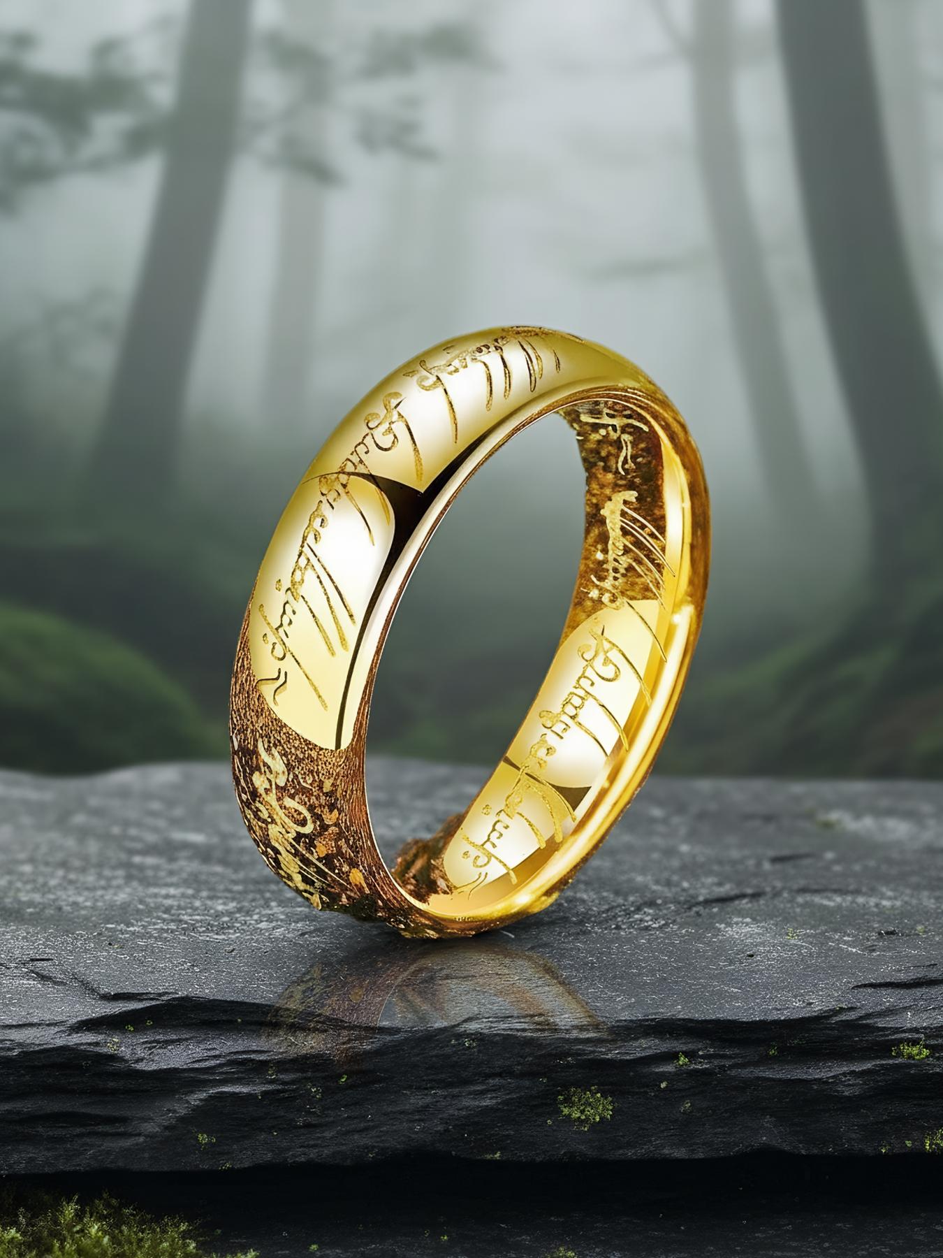 3-piece set of "The Lord of the Rings" themed, Instagram-style engraved rings, including men's and women's styles # Jewelry / Stainless Steel / Colorfast / Hypoallergenic / Couple / Festival / Party / Ideal Gift