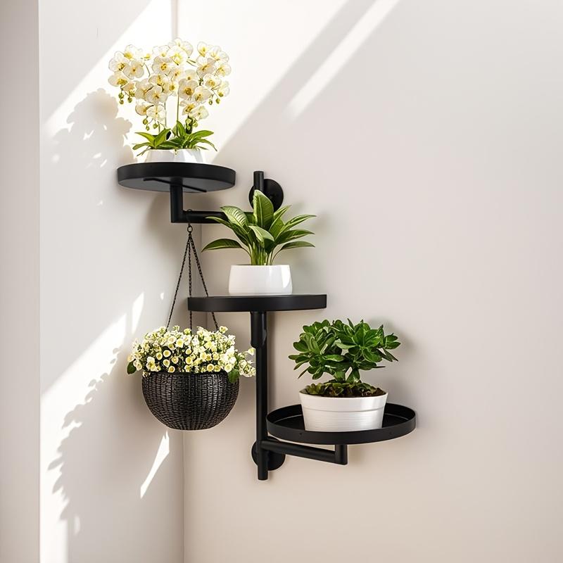 Wall Mounted Plant Shelf, 1 Count 3-layer Rotatable Plant Stand, Multipurpose Plant Display Rack, Home Organizer for Living Room Balcony Garden