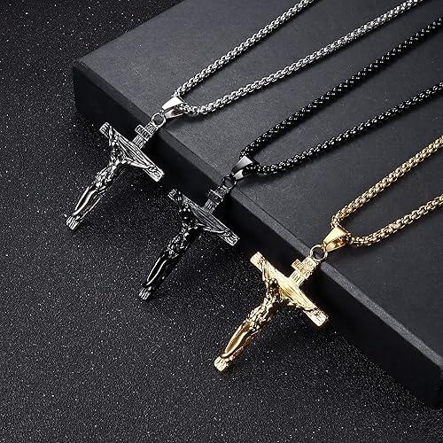 MILACOLATO Stainless Steel Men's Jesus Cross Pendant Necklace Gold Religious Jewelry Gift Durable and Stylish