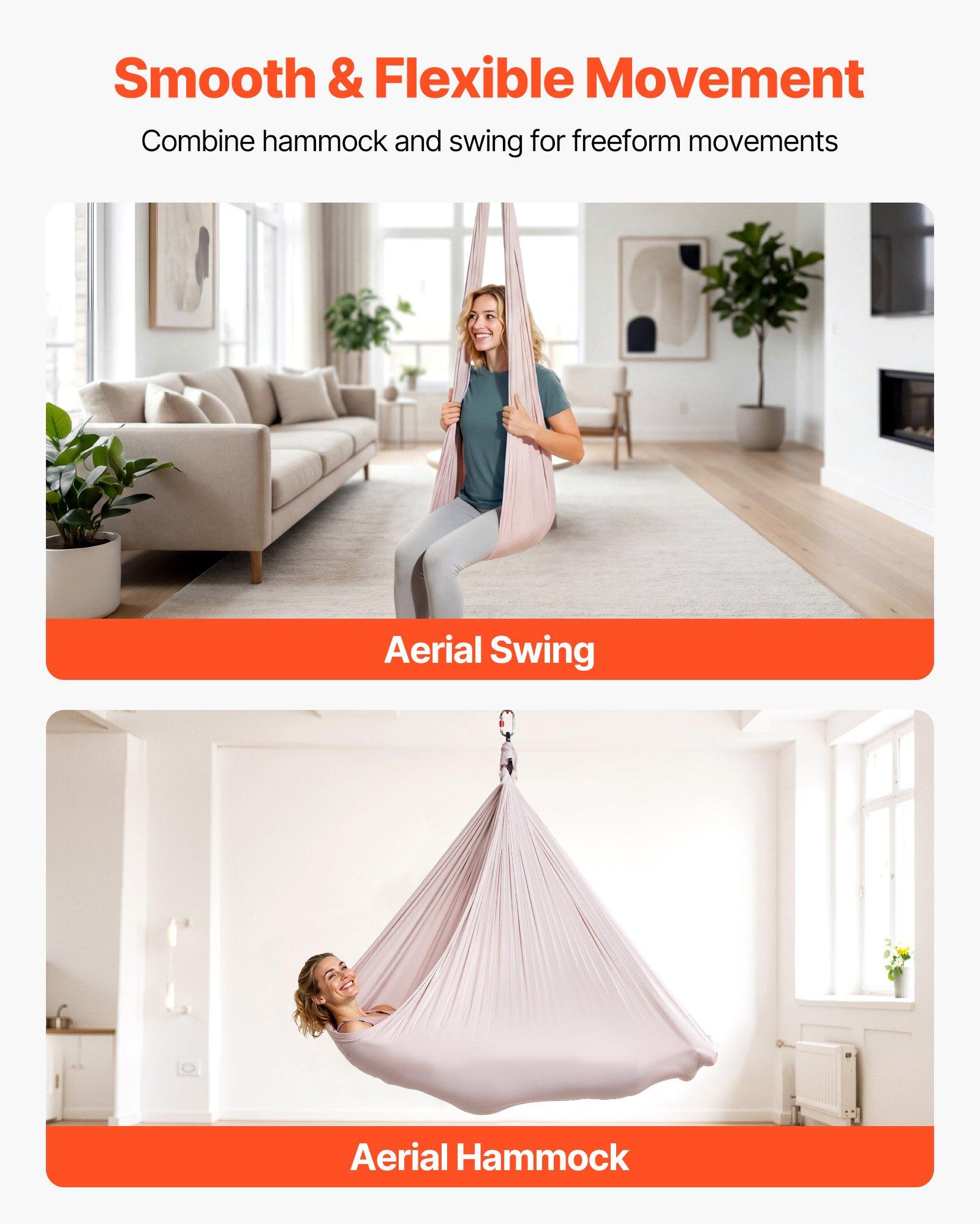 VEVOR Aerial Yoga Hammock, 300 lbs Load Aerial Silk, Yoga Swing with Nylon Fabric, PE Zipper Bag for Parent-Child Interaction, Strengthen Muscles Improve Practice, Hammock and Swing Combo