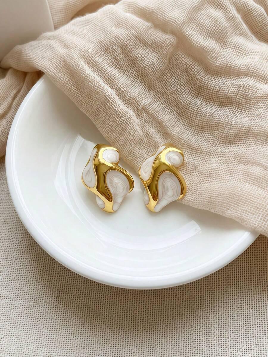 2026 New Arrival Enamel Stud Earrings for Women, White & Gold Starfish Flower Bow Statement Earrings, Cute Beach Jewelry Gifts for Girls