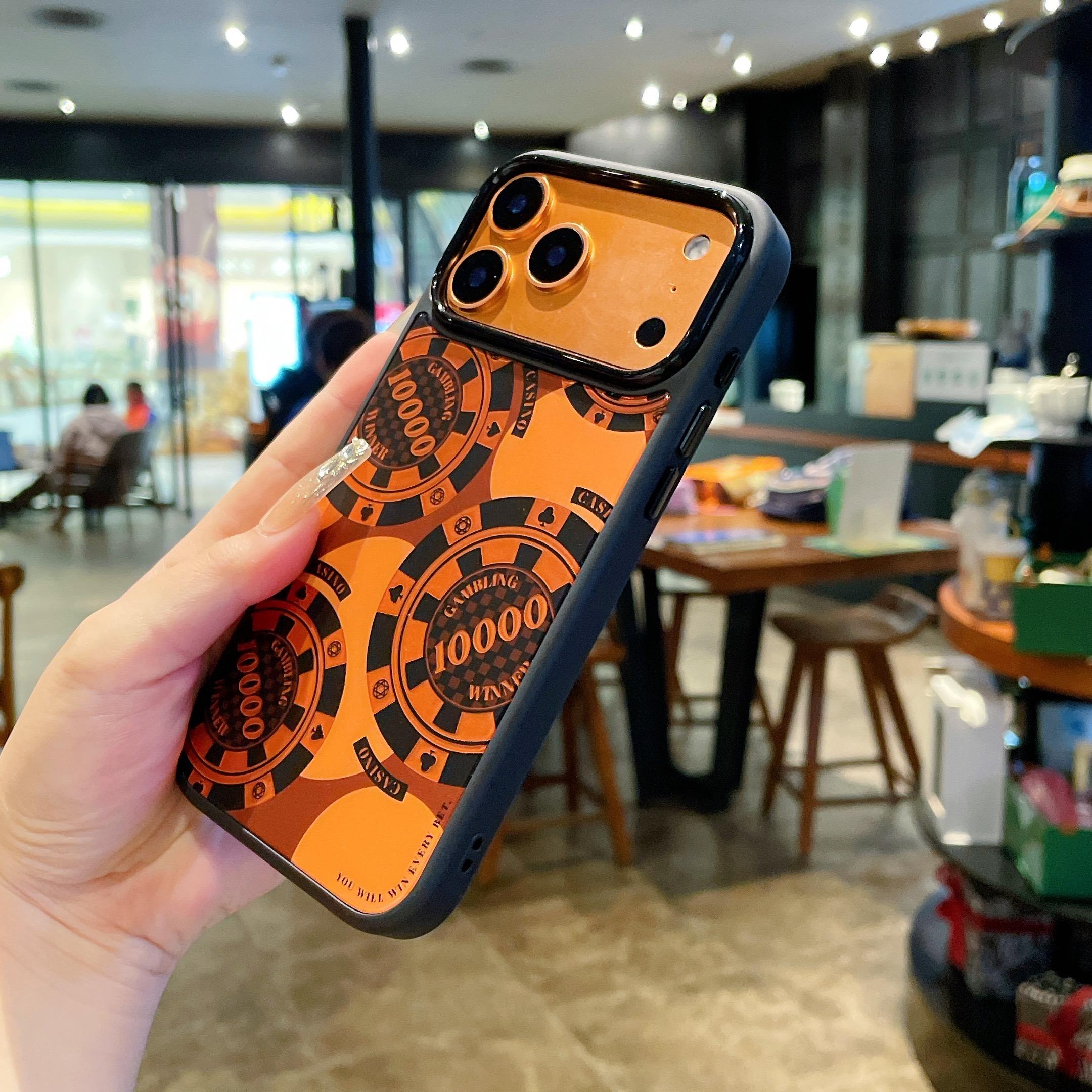 Unique coin-patterned phone case compatible with iPhone 17 Pro Max, Air, 16 Pro, 15 Plus, 14, 13, and 12. Magnetic protective case for full camera protection, premium gold-plated gradient finish, shockproof and scratch-resistant.