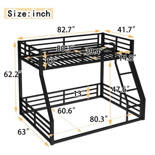Floor Bunk Bed Frame, Heavy-Duty Bunk Bed for Kids, Teens, Adults, Noise-reduced Design, Black Floor Bunk Bed Frame, Heavy-Duty Bunk Bed for Kids, Teens, Adults, Noise-reduced Design, Black