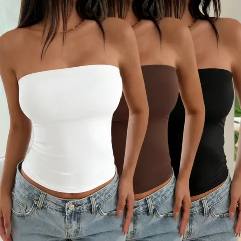 Women's Strapless Solid Color Top, Slim Tank Top, Minimalist Design for Daily Wear, Multiple Colors Available, Casual Summer Fashion