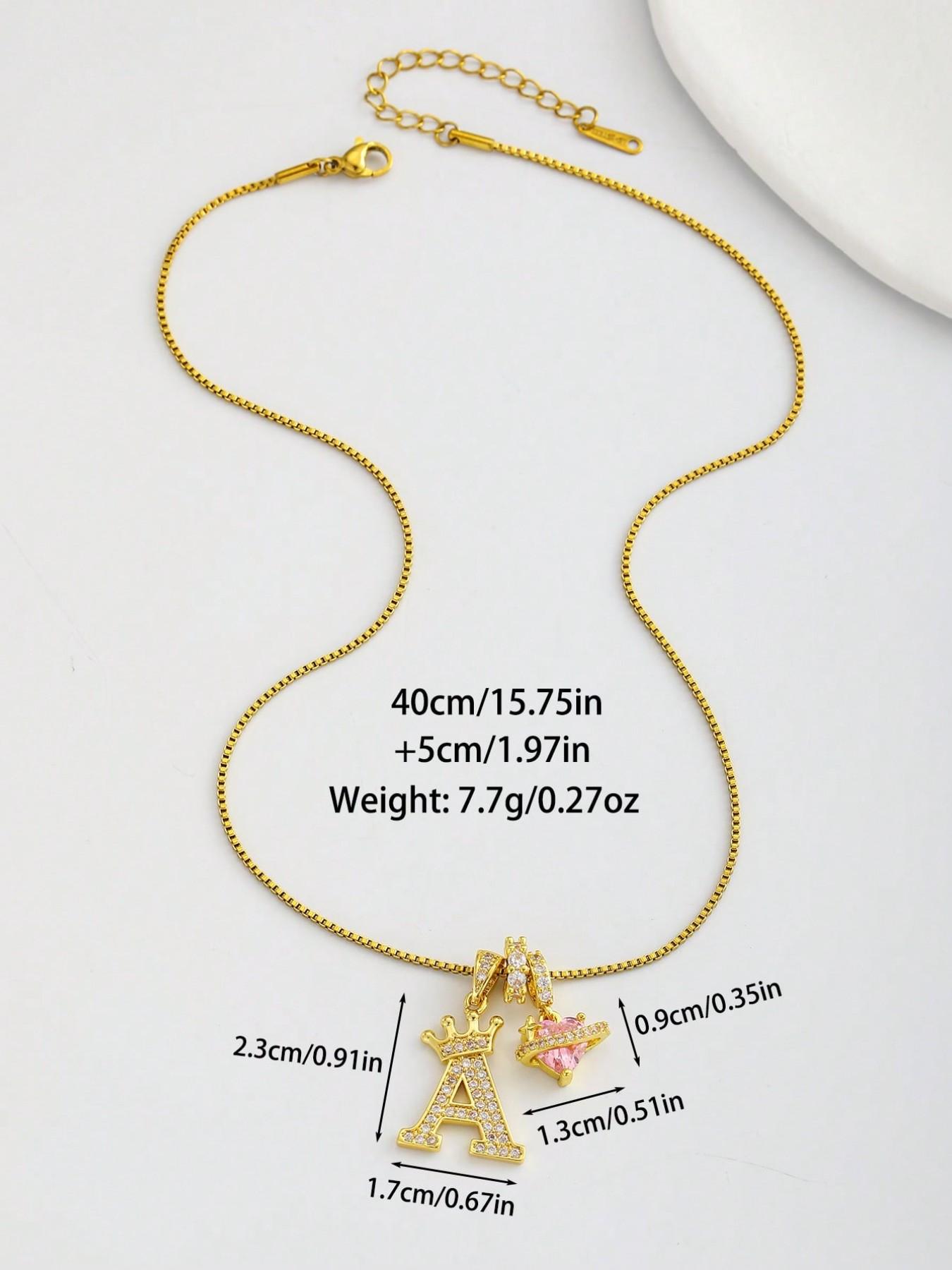 Heart Cz Crown Letter Pendant Necklace, Personalized Initial Alphabet Design, Luxurious Copper Material, Ideal for Daily Wear & Gifts, Heart Shaped Necklace