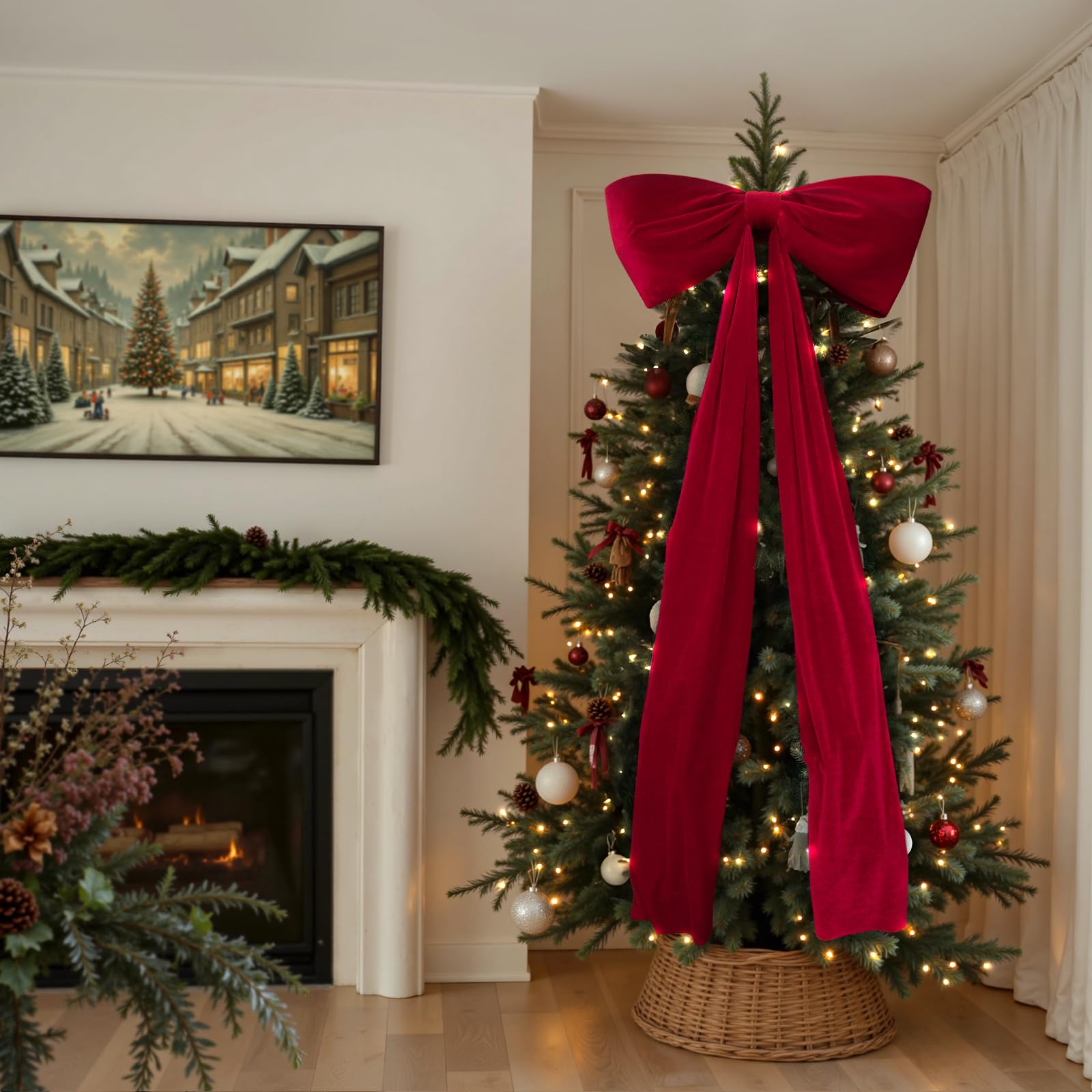 Christmas Decoration - Giant Christmas Tree Bow, Large Velvet Bow, Tree Top Window Wall Decor, Indoor Home Room Party Valentine's Day, Party Decoration Supplies