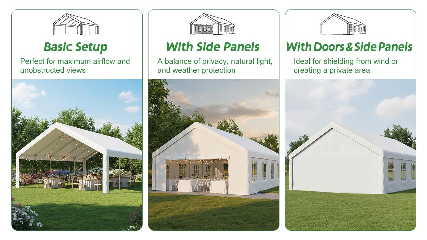 20x32 FT Party Tent with 3 Storage Bags & Removable Sidewalls, Outdoor Canopy Gazebo for Carport Camping Garden Wedding BBQ Commercial