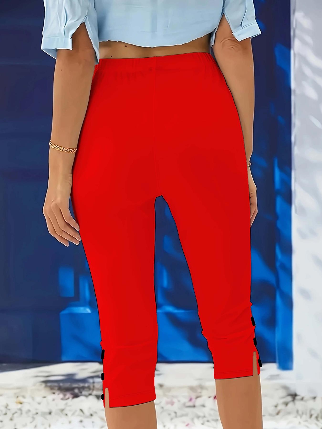 Women's Solid Color Skinny Capris Pants, Casual Comfy Breathable Trousers for Daily Wear, Ladies Bottoms for All Seasons