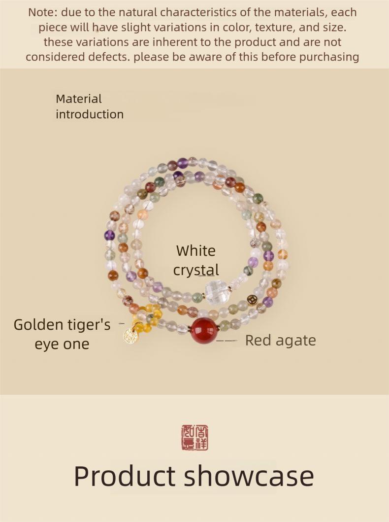 [Multi Treasure Blessing] crystal bracelet, black gold super seven white crystal golden tiger eye red agate, unisex, daily wear gift, natural stone mix, all round good luck wealth blessing symbol