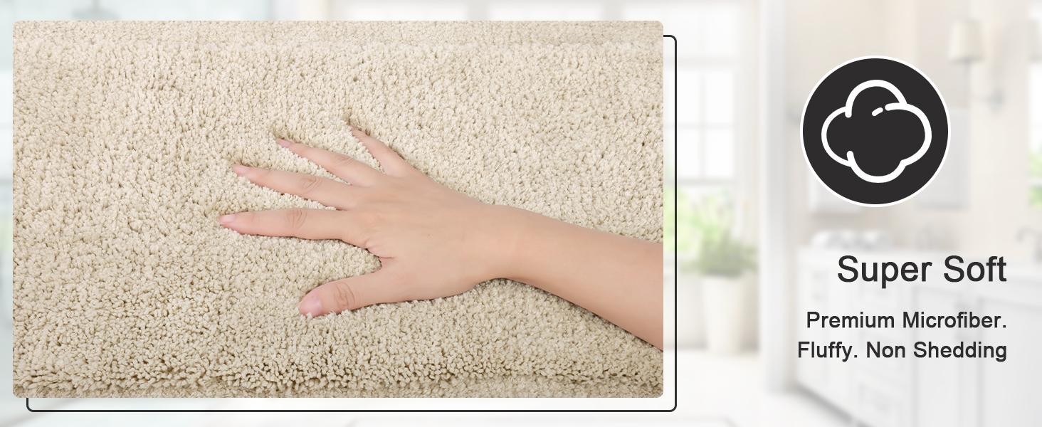 Light Beige Microfiber Bath Rugs Set of 3 - Non-Slip, Washable, Absorbent - 16"x24" Mat, 20"x24" U-Shape Rug, 19"x21" Lid Cover - Ideal for Bathrooms, Shower, Laundry, Everyday Use, Great Gift, Machine-Washable, Water Absorbent