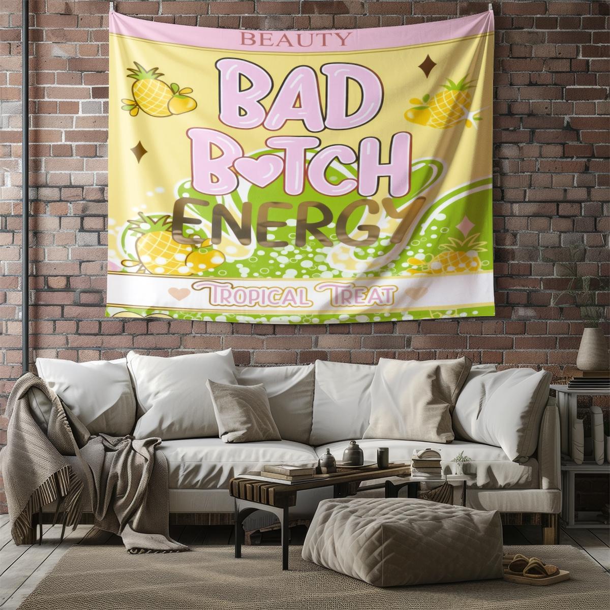 Y2K Bad B*tch Energy Tapestry, Cute Print Wall Hanging Tapestries, Sweet & Cool Style Backdrop Decor, Soft Colorful Wall Blanket for Bedroom Dorm Living Room, Perfect Gift