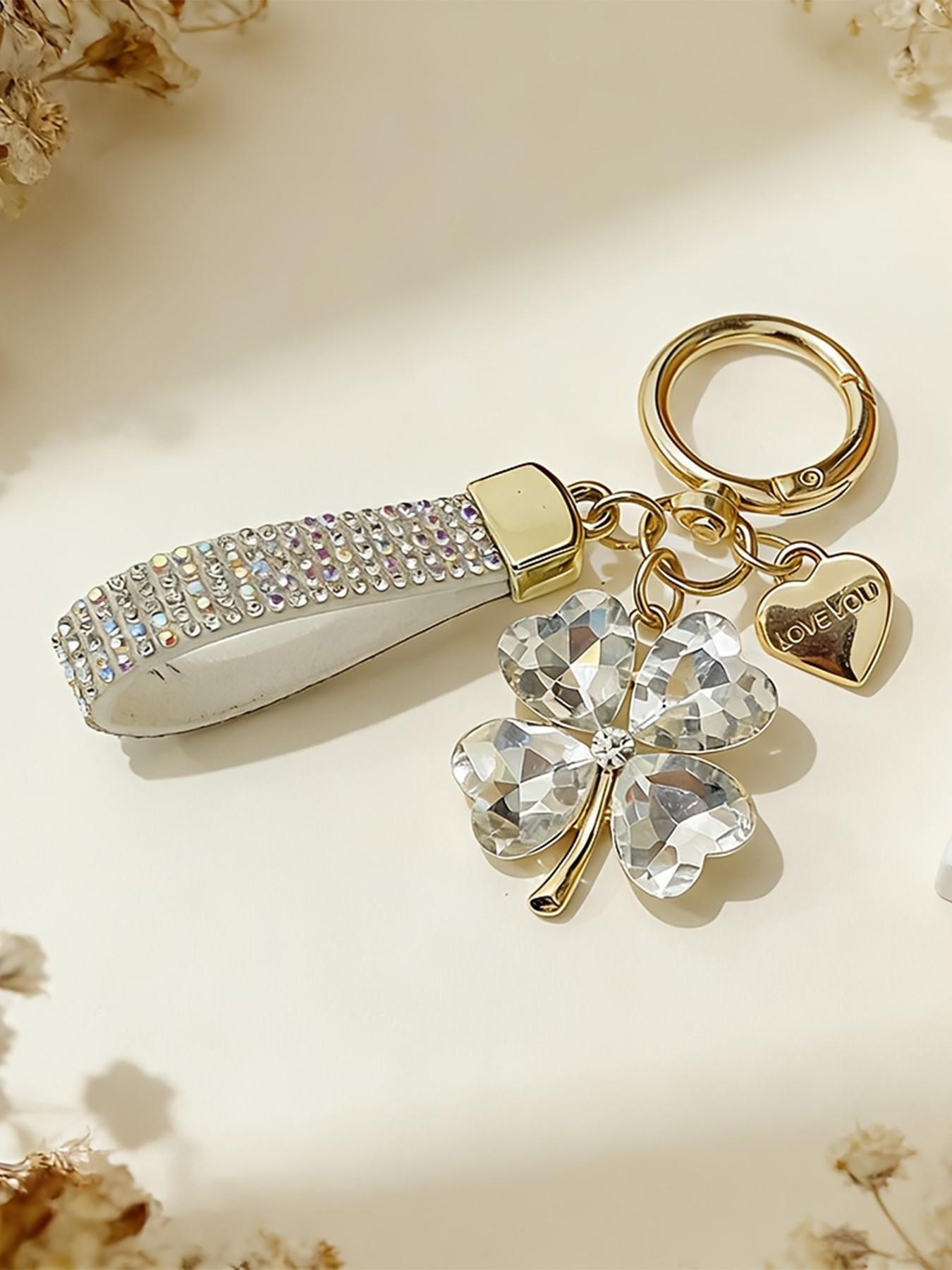 Heart-Shaped Love You Keychain, Four-Leaf Clover Lanyard, Lucky Flower Car Bag Pendant, Perfect Gift for Graduation, Valentine's Day, Mother's Day, Birthday