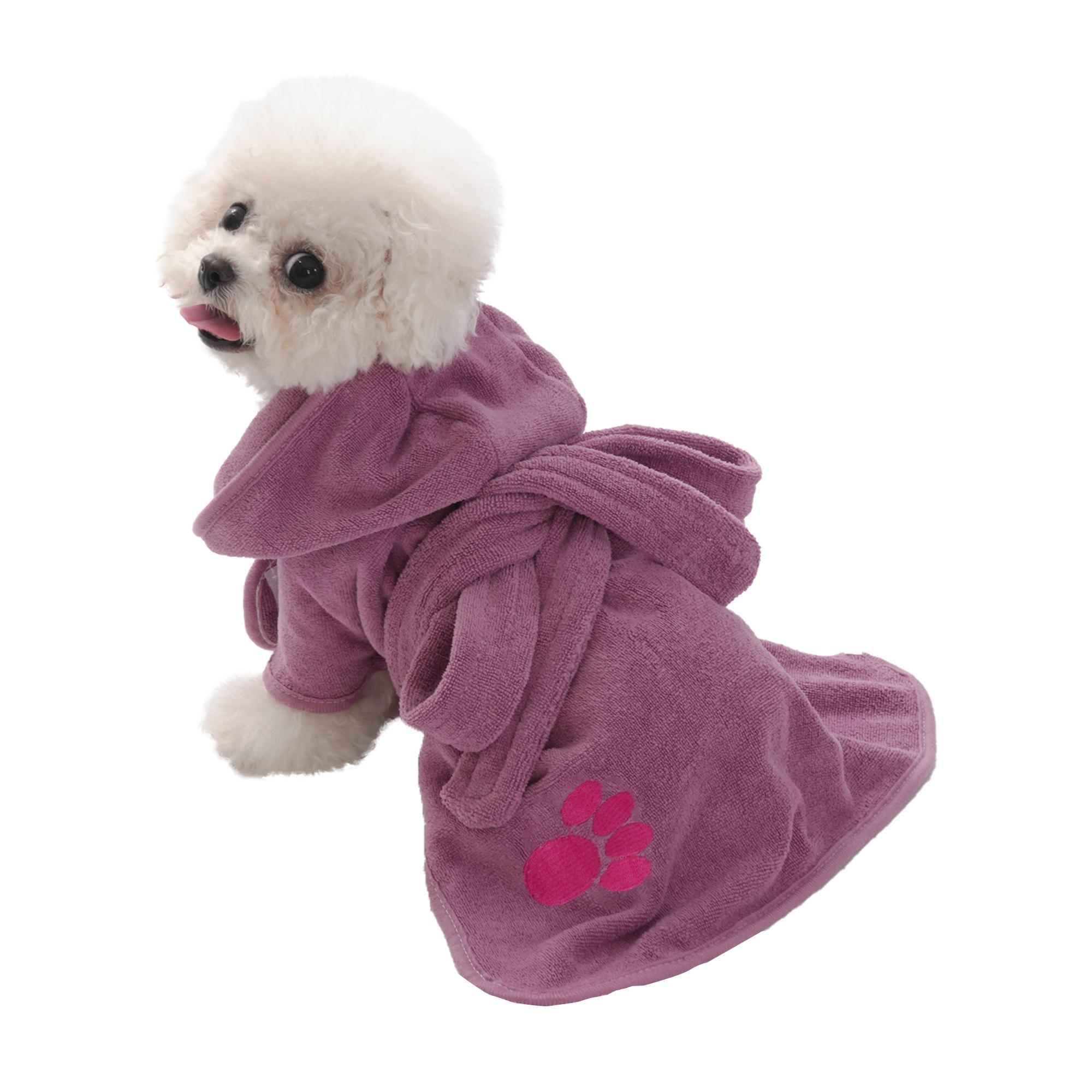 Pet Embroidered Paws Hat Bathrobe, Nylon 20% Polyester 80%, Velcro & Tie Design, Universal Absorbent Clothes for Small Medium Large Poodle Dogs Cats