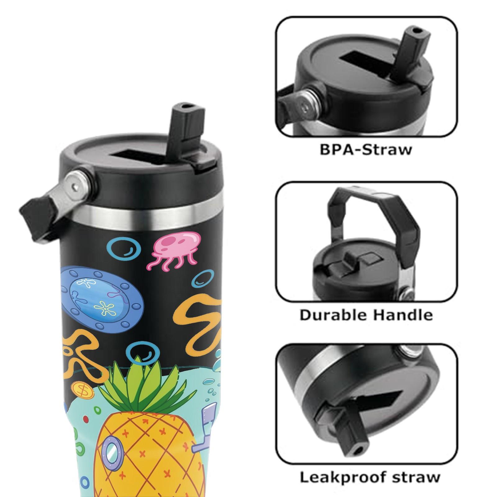 1 Pc Vacuum Mug 30oz Skinny Tumbler With Handle And Lid, Double Wall Insulated Cup, Leak Proof Thermal Mug, Keeps Hot 12 Hours Cold 24 Hours, Cartoon Ocean Style Travel Mug For Coffee Tea, Gift For Women Men Cute Daily Use Holiday