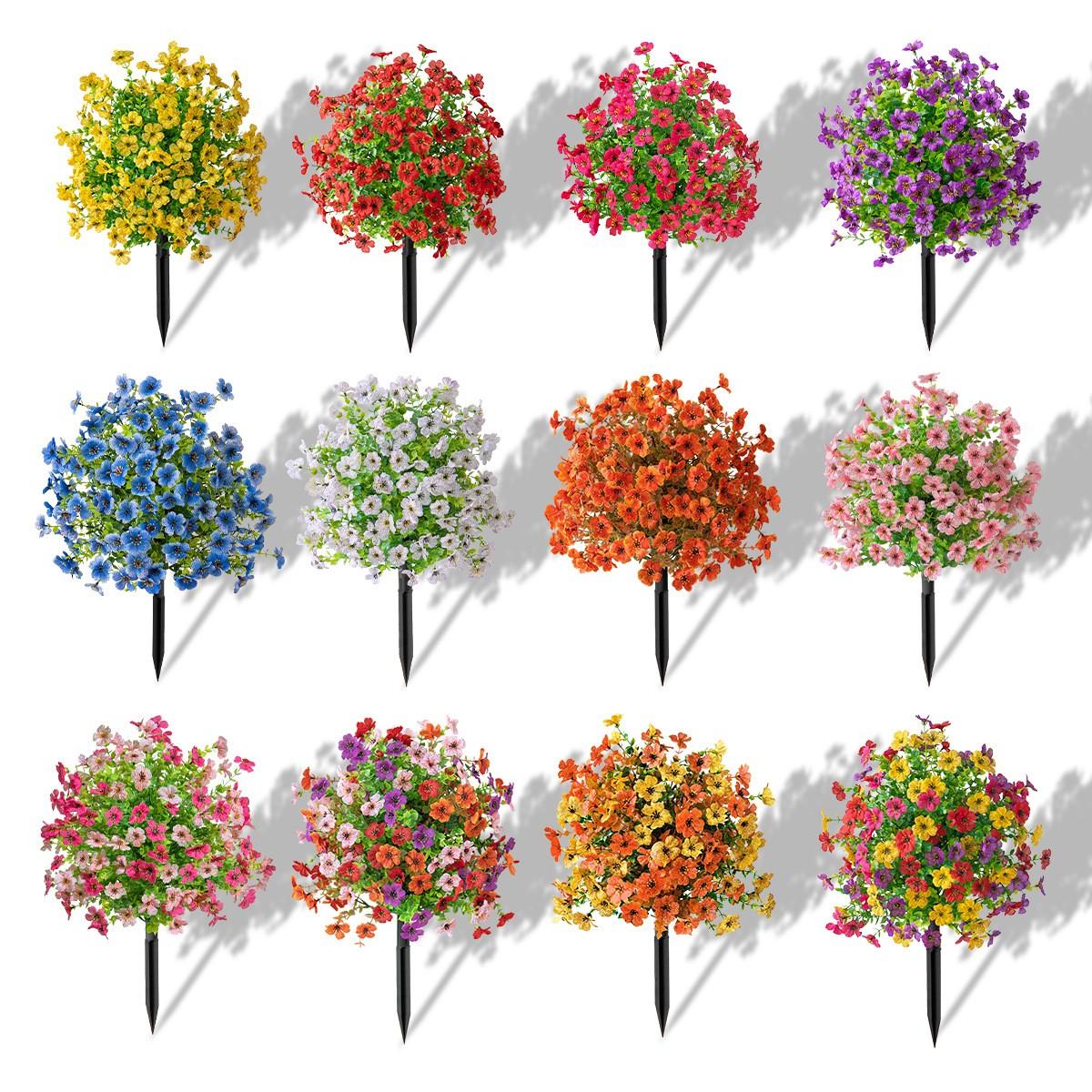 2 Bundles Artificial Violet Rose Bushes, Outdoor UV-Resistant Waterproof Fake Flowers, Patio Garden Decor, Low Maintenance, Christmas Decoration
