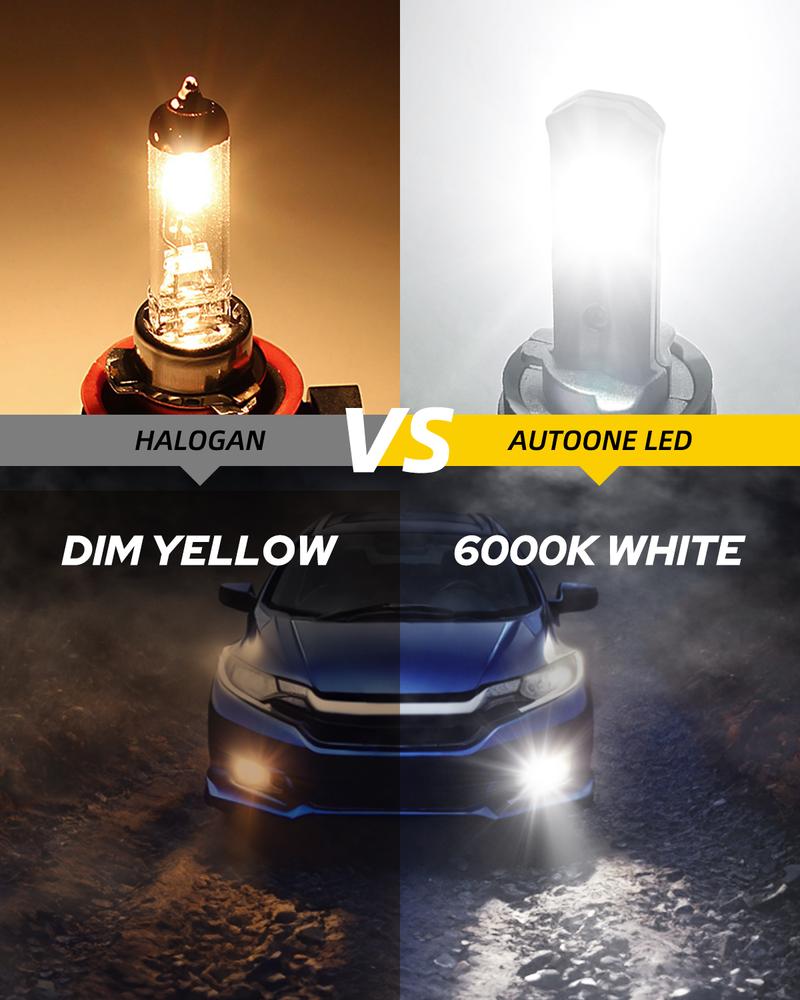 AUTOONE H8 H9 H11 Light Bulbs, Direct H11 Replacement 16000LM Head/Fog, Plug-and-Play, Fanless Mini Size, Pack of 2 AUTOONE H8 H9 H11 Light Bulbs, Direct H11 Replacement 16000LM Head/Fog, Plug-and-Play, Fanless Mini Size, Pack of 2