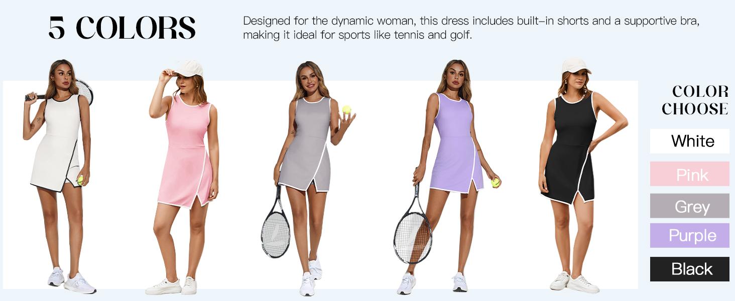 FISOEW Women's Pink Workout Tennis Dress with Built-in Bra & Shorts Pockets Sleeveless Crewneck Golf Athletic Mini Dresses Activewear Machine Washable Soft Breathable Fabric SpringStatements