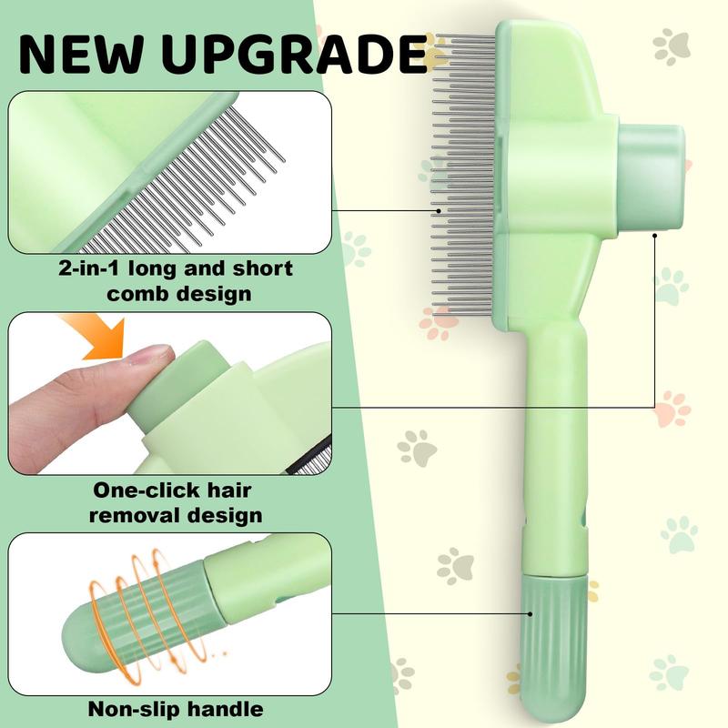 Pet Hair Removal Comb with Release Button for Cats and Dogs, De-Shedding Brush with Long & Short Stainless Steel Teeth for Efficient Hair Removal