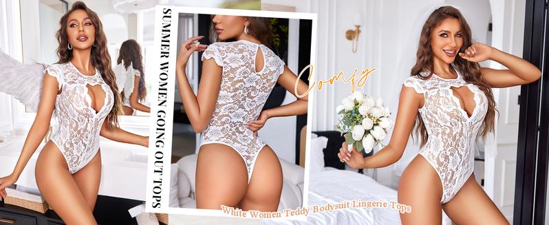 Avidlove Lace Bodysuits for Women Lingerie Bodysuit Tops One Piece Short Sleeve S-XXL