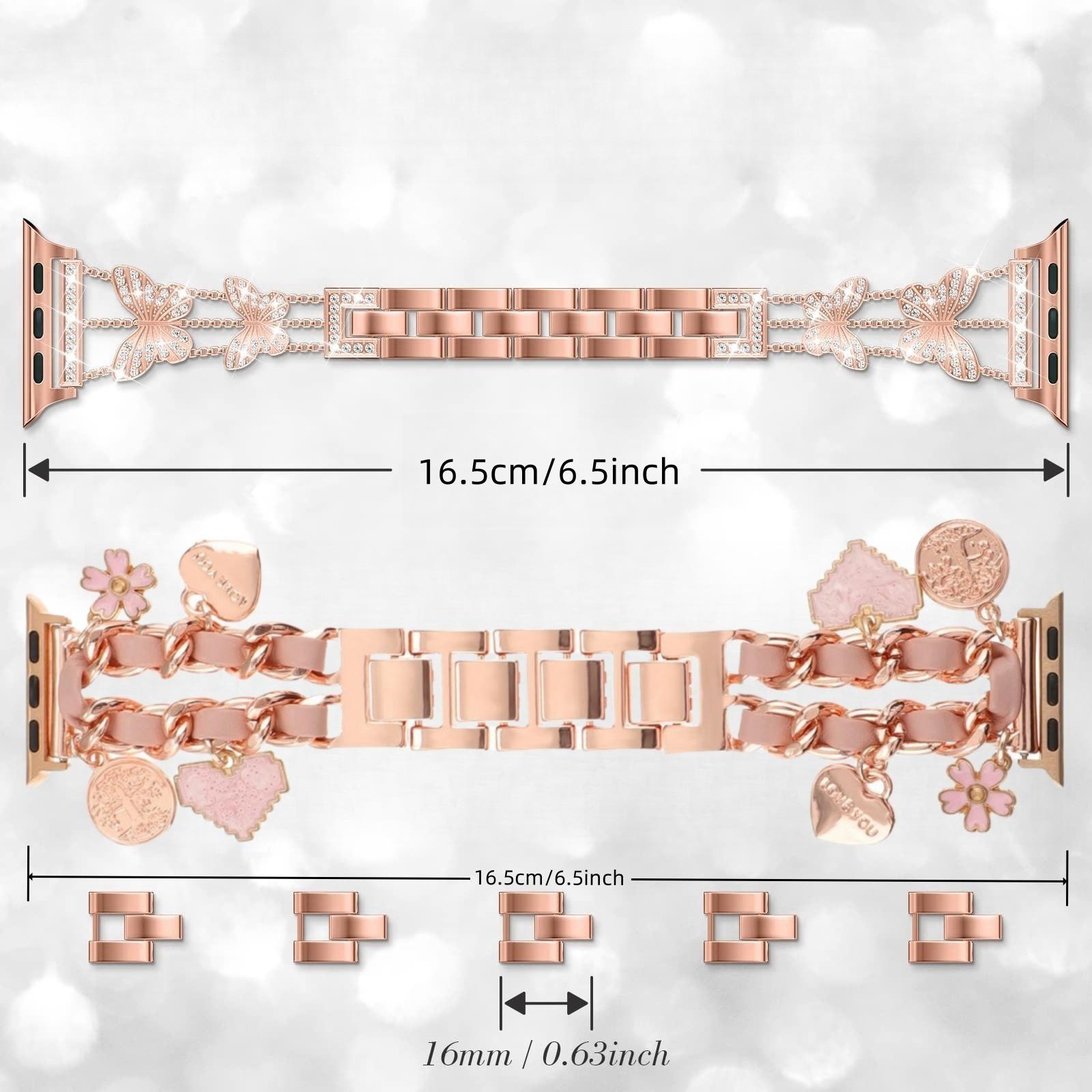 Smart Watch Bands, 2 Counts Stylish Watch Band with Unique Pendants, Replacement Watch Band for iWatch Series, Gift for Wife