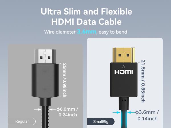 SMALLRIG D to A HDMI Cable Ultra Thin HDMI Cord 100cm / 3.28Ft (Micro to Full HDMI), Super Flexible Slim High Speed 4K 60Hz HDR HDMI 2.0, for Sony A7RIII / A7II / A7M3, for FUJIFILM X-T4 / X-T3-4795