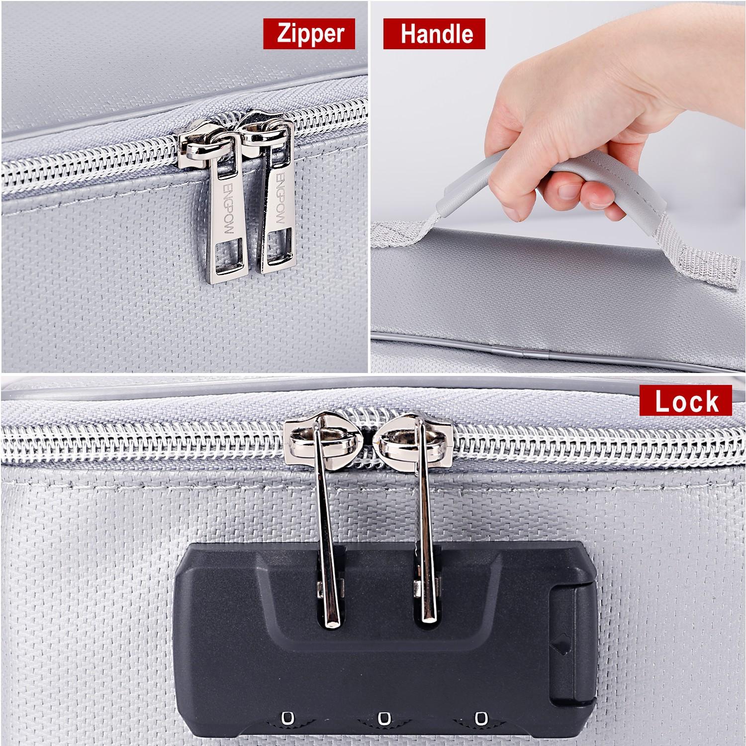 Small Silver Color Lockable Fireproof Waterproof File Bag, Essential Portable Item for Home Office and Travel, Secure Document Storage Solution
