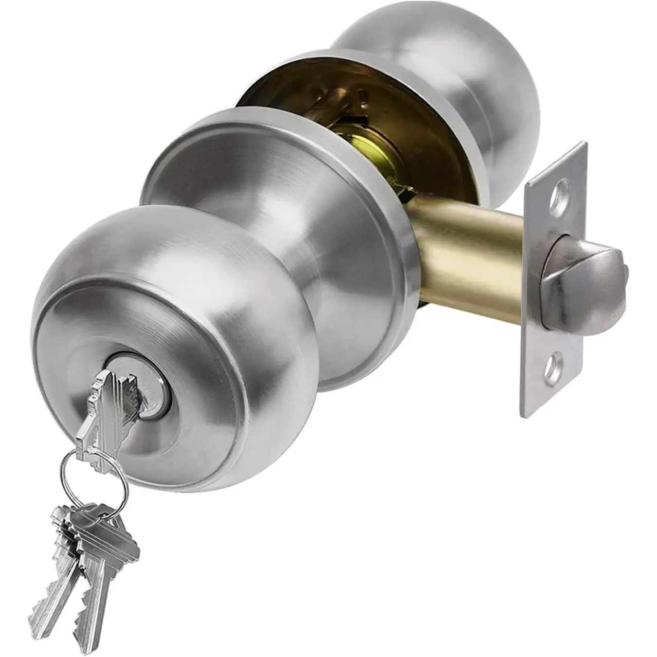 Keyed Entry Door Knob with Lock, Satin Nickel Door Knobs for Interior & Exterior Doors, Fits Standard Door Prep, Heavy Duty Locks for Home, Rental & Office